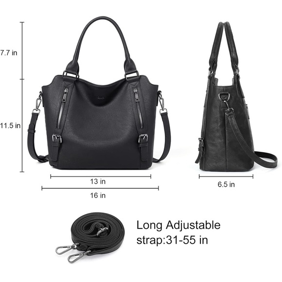 Black Vegan Leather Tote with Gunmetal Hardware. EUC - Picture 5 of 15